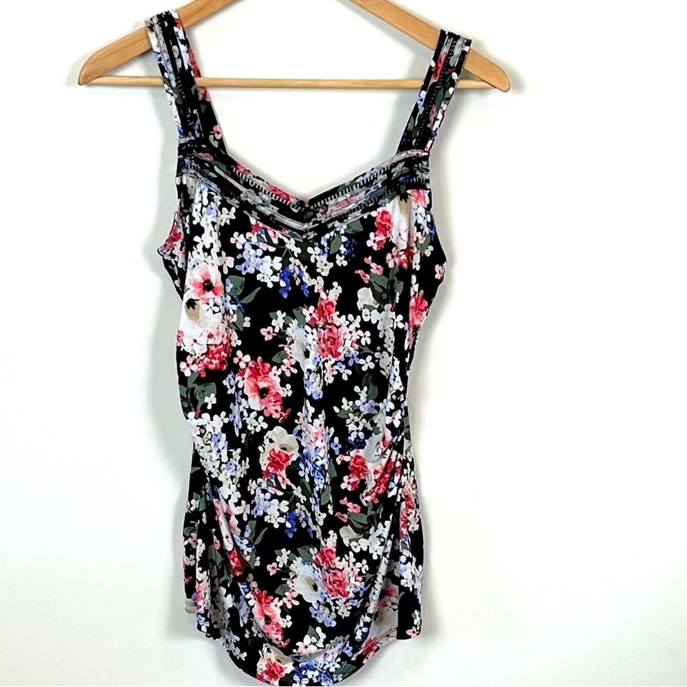 White House Black Market Y2K Vintage Black with Floral Camisole Tank Top Size S
